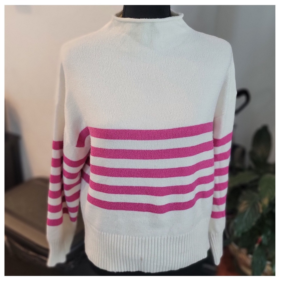 Truth by Republic Womens Pink Striped Mock Neck Knit Sweater Ivory White Large